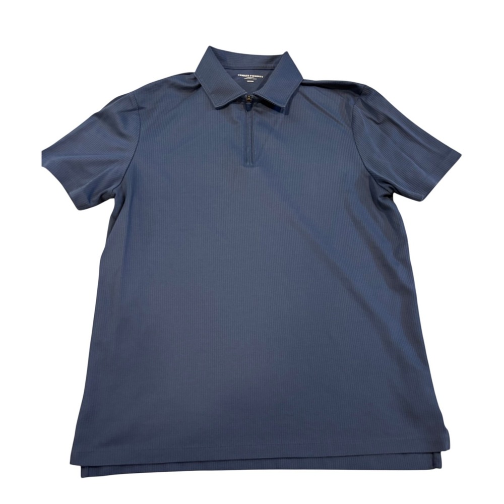 Charles Tyrwhitt Quarter Zip Men's Polo Shirt Navy Blue Cotton/Polyester Medium - Picture 2 of 5